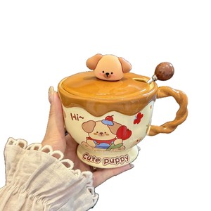 Cartoon Rabbit <b>Mug</b> with Lid Spoon Handle High Temperature Resistant Cute Ceramic Large Capacity Couple's Water Cup for Children - Product Image 5