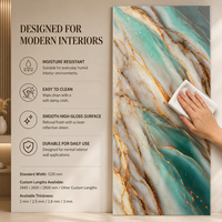 Panneau mural en PVC brillant MORLENX vert émeraude or blanc onyx marbre UV pour la décoration de villas et d'hôtels de luxe
