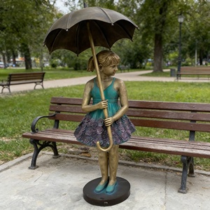 Sculpture de jardin extérieure, sculpture de fille en bronze grandeur nature avec parapluie pour la décoration paysagère - Product Image 3
