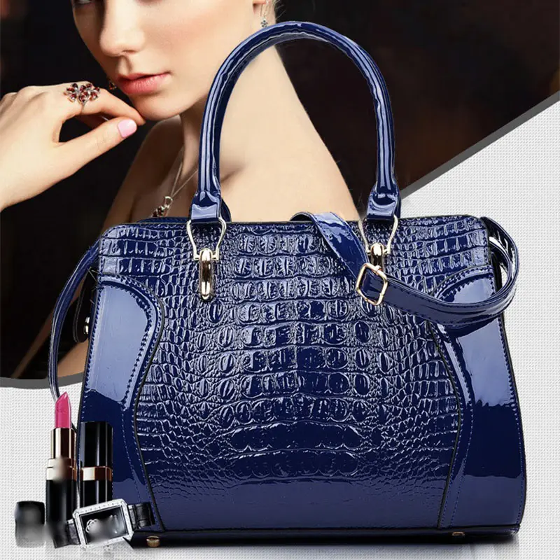 2023 hot sale patent leather crocodile women bags vintage pu hand bags ladies female purse and handbag