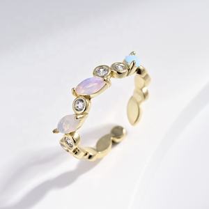 Anillos de plata de ley 925 personalizados, pequeños, económicos, con piedras preciosas, chapados en oro, delicados, para boda, apilables, de moda, con ópalo, para mujer. - Product Image 1