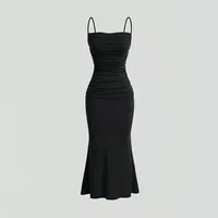 Robe moulante sans manches, taille haute, ourlet sirène, mode printemps, disponible en noir, vente en gros, faible MOQ