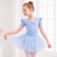 Justaucorps de ballet pour filles, design fendu, manches à volants, col en V, tutu étoile détachable, robe d'entraînement de danse quotidienne pour tout-petits et enfants, en spandex doux