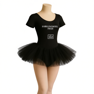 Body da Danza per Bambina a Maniche Corte in Cotone Nero con Tutù per Pratica di Balletto - Product Image 1