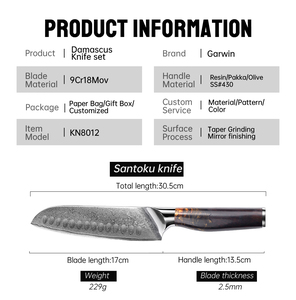 Coltello <span class=keywords><strong>Santoku</strong></span> Garwin OEM personalizzato in stile giapponese, in acciaio Damasco a 67 strati con manico in legno, per vendita all'ingrosso - Product Image 2