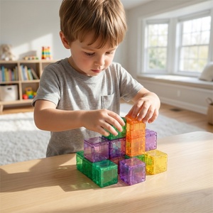 Bloques Magnéticos Transparentes, Juego de Construcción STEM para Niños |   Cubos de Construcción Educativos Coloridos, Venta al Por Mayor de Fábrica - Product Image 5
