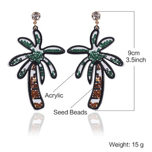 Hawaii Korean Style Acrylic Resin Women Fashion Simple Glass Seed <strong>Beads</strong> Sea Shore Coconut Palm Tree Charm Earring Jewelry - Product Image 4