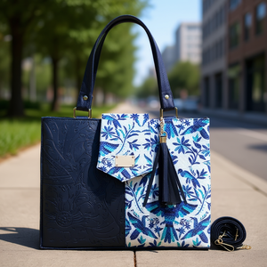 Bolso Tote de Yute Azul Marino para Mujer Fana Deva Artículo en Oferta - Product Image 2