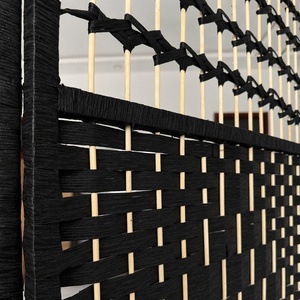 Black Modern Paper Rope Rattan Natural Fiber Translucent Room Divider Handwoven 4 Folding Screen Arched Top Decorative - Product Image 2
