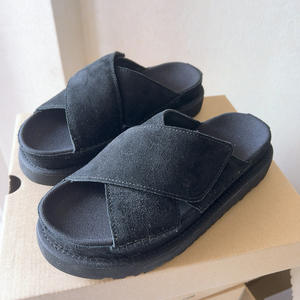 Sandales croisées à semelle épaisse en cuir de vachette avec velcro pour <span class=keywords><strong>femme</strong></span>, style Uggs, double bride, en cuir givré, chaussures d'été pour étudiantes, plage - Product Image 5
