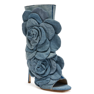 <span class=keywords><strong>Botas</strong></span> de Tacón Alto con Punta Abierta y Detalles de Rosa en Mezclilla para Mujer, Zapatos de Tacón con Estilo Audaz para Damas - Product Image 6