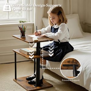 360 °   Döner Yan Sehpa <span class=keywords><strong>C</strong></span>-şekilli Kanepe Yan Sehpası Küçük Alanlara Uygun Oturma Odası Yatak Odası Kır Kahvesi - Product Image 3