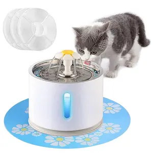 Healthy 2.4L Automatic Pet Drinking Fountain Waterer with 3 Replacement Filters, Silicone Mat and LED for Cats and Do