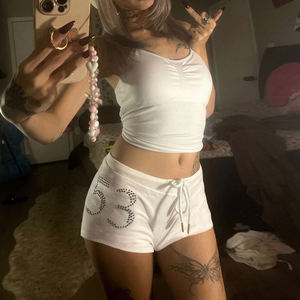 Shorts à cordon avec strass pour femmes, coupe slim, extensible, décontracté, short chaud, taille basse, style streetwear d'été - Product Image 1