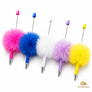 Stylo à bille Pom Pom multicolore avec tête en fourrure moelleuse, pointe de 1 mm, tige torsadée pour perles DIY, idéal pour l'école, le bureau, cadeau fantaisie, papeterie - Product Image 5