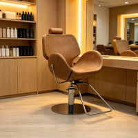 Fauteuil de Barbier Moderne en Cuir PU Marron, Chaise de Salon Pivotante à 360° °   Chaise de coiffure pivotante pour salon de coiffure