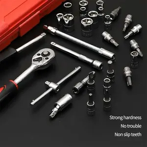 <span class=keywords><strong>Kit</strong></span> d'outils de réparation automobile 46 pièces : Clé dynamométrique à cliquet, Clé à molette, Tournevis, Jeu de douilles, Outils combinés pour réparation de vélos et automobiles - Product Image 3