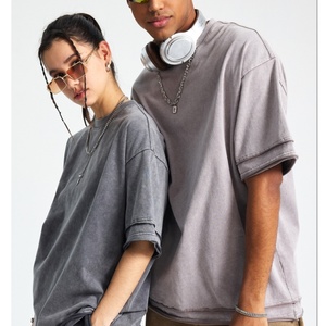T-shirt en coton 100% de haute qualité, coupe classique, tricoté, délavé à l'acide, décontracté, impression de logo personnalisée pour hommes, vente en gros - Product Image 4