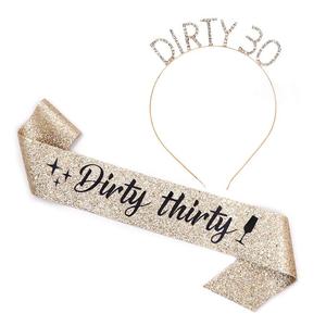 Oro Rosa cumpleaños decoración fiesta suministros diamantes <span class=keywords><strong>de</strong></span> imitación mujeres sucio treinta 30 cumpleaños corona diadema faja Tiara conjuntos - Product Image 1