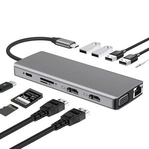 Type-C ドッキングステーション 2.0 VGA ミラーリング用デュアル外部ディスプレイ 12-in-1 機能 ギガビットイーサネットポート USB ストック - Product Image 1