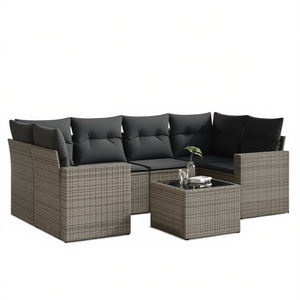<b>Grey</b> Pe Rattan Garden Sofa Set 6 Seater Outdoor Furniture Contemporary Design Steel <b>Frame</b> Tempered Glass Table - Product Image 1
