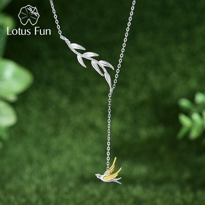 Lotus Fun hecho a mano 925 Sterling Silver18k chapado en oro golondrina Rama de sauce collar asimétrico cadena joyería de lujo para mujeres - Product Image 1