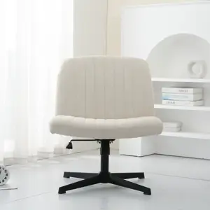 Silla de escritorio de oficina sin brazos ajustable en altura con asiento ancho acolchado de tela, respaldo medio, silla de tocador giratoria ergonómica para tareas de ordenador