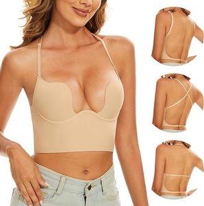 High Quality Womens Seamless Low <strong>Back</strong> <strong>Bra</strong> Wire Lifting Deep U Shaped Plunge Backless <strong>Bra</strong> <strong>With</strong> Convertible <strong>Clear</strong> <strong>Straps</strong> - Product Image 5