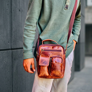 Sac messager pour homme en cuir véritable léger et antivol, style vintage, design féminin, imperméable, pour usage quotidien - Product Image 1