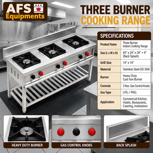 เตาแก๊สเชิงพาณิชย์แบบตั้งพื้น AFS Equipments สามหัวเตา สแตนเลส ขนาด 60 นิ้ว หัวเตาเหล็กหล่อแบบหนาพิเศษ - Product Image 3