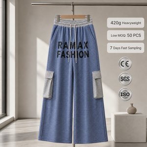 กางเกงวอร์มขายาวทรงหลวมสำหรับผู้ชาย Ramax Fashion ผ้าคอตตอนหนา 420 กรัม เอวยางยืดพร้อมเชือกผูก กางเกงลำลองสไตล์สตรีทแวร์ - Product Image 1