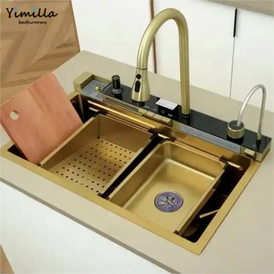 Évier de cuisine multifonctionnel intelligent avec affichage numérique, cascade, robinet extractible et accessoires multiples - Product Image 2