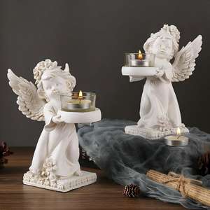 Ensemble de porte-bougies en résine vintage Cherub - Décoration romantique pour la maison et accents d'ambiance - Product Image 1