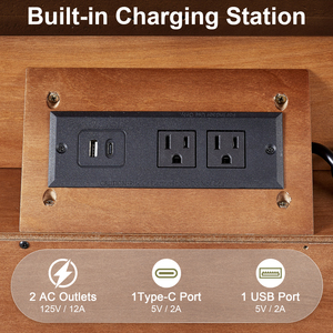 Comodino in Legno Stile Rustico con Cassetto, Mobiletto con Doppia Anta e Stazione di Ricarica USB - Product Image 6