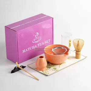 Luxury 7-Pieces Traditional Ceramic Love Heart Whisk <b>Matcha</b> <b>Set</b> Pink <b>Tea</b> Ceremony Drinkware - Product Image 5
