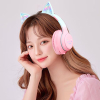 [Model Baru] Headphone MZ-618 Warna Gradasi Telinga Kucing Pencahayaan RGB Kontrol Suara Peredam Kebisingan Aktif