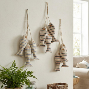 Mediterranean Style Fabric Fish Wall Hangings Horizontal Stripe Morandi Colors Home Decor Hanging Items Irregular Shape - Product Image 1