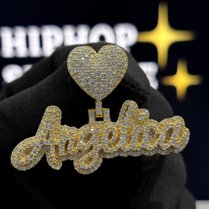 Collar Personalizado con Colgante de Corazón Estilo Hiphop, Chapado en Oro, con Letras Escritas en Estilo Iced Out, con Moissanita, para Mujeres y Hombres - Product Image 1