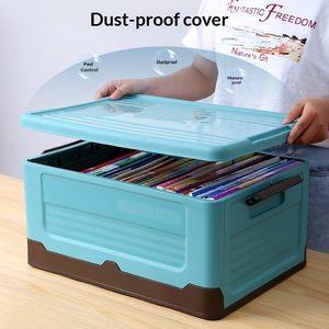 Foldable PP <b>Storage</b> <b>Box</b> with Lid Large Capacity Rectangle Organizer Bin for Home Dorm School - Product Image 4