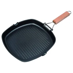 Fabriek Prijs Commerciële Gegoten Keuken Vierkante Grill En Hotpot Bbq Pan Non Stick Bakplaat Met Opvouwbare Handvat Grill Pan