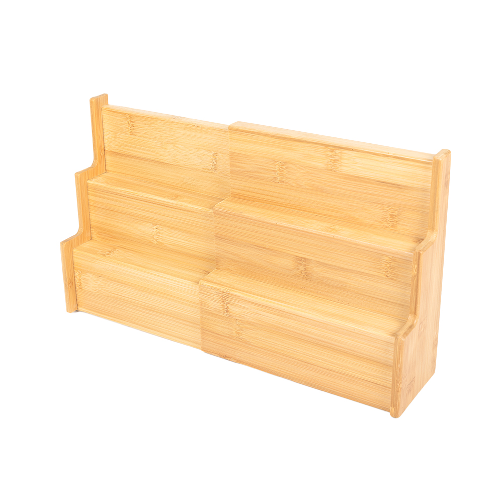 Expandable 3-Tier Bamboo Spice Rack Stand for kitchen countertop organization