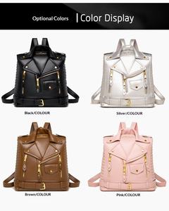 Sac à dos vintage en cuir pour motard, style veste, multi-positions, avec quincaillerie métallique, idéal pour le streetwear - Product Image 4