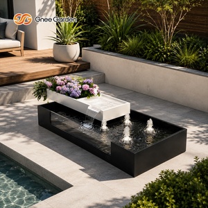 Gnee <b>Garden</b> Modern Rectangular Galvanized Weather Resistant Easy Install Waterfall Fountain Outdoor <b>Garden</b> Decor Lighted - Product Image 2