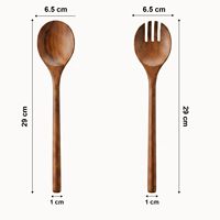 Ensemble de cuillères de cuisine en bois d'acacia, 2 cuillères à trous en bois, manche long miroir, résistantes à la chaleur, non toxiques, ustensiles de cuisine 29x6,5cm