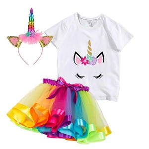 Set di abbigliamento per magliette di compleanno neonate colorate danza a strati 7 anni vestito da ragazza panini-008 - Product Image 5