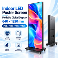 Afficheur LED intérieur 640x1920mm, écran publicitaire numérique mobile pliable avec roulettes pour centre commercial