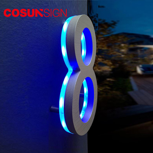 Edelstahl Glow In <span class=keywords><strong>The</strong></span> Dark Leuchtet Metall Solar Led Haus Anzahl Platte Zeichen - Product Image 3