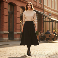 Jupe plissée trapèze noire décontractée en laine tricotée pour femme, taille naturelle, longueur cheville, vente directe usine, personnalisable