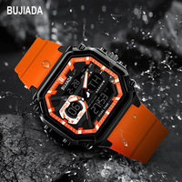 Jam tangan kuarsa Digital pria, jam tangan kuarsa olahraga tahan air kustom dengan tampilan ganda LED multifungsi casing Aloi Bisnis