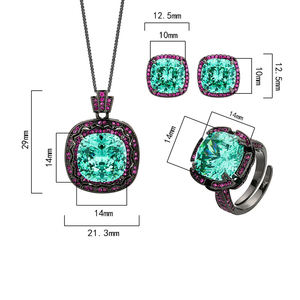 Lujo Dubai nupcial boda Boutique joyería conjunto mujer negro Oro Verde circón <span class=keywords><strong>Esmeralda</strong></span> anillo pendientes colgante collar - Product Image 3